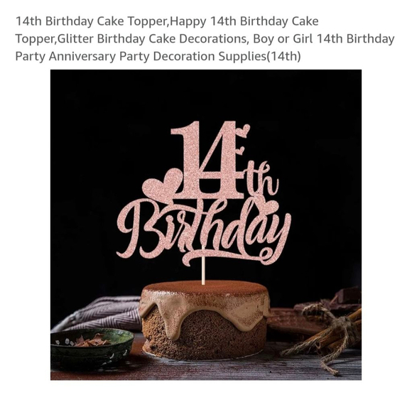 Rose Gold 14th Birthday Cake‎ Topper - Picture 1 of 7